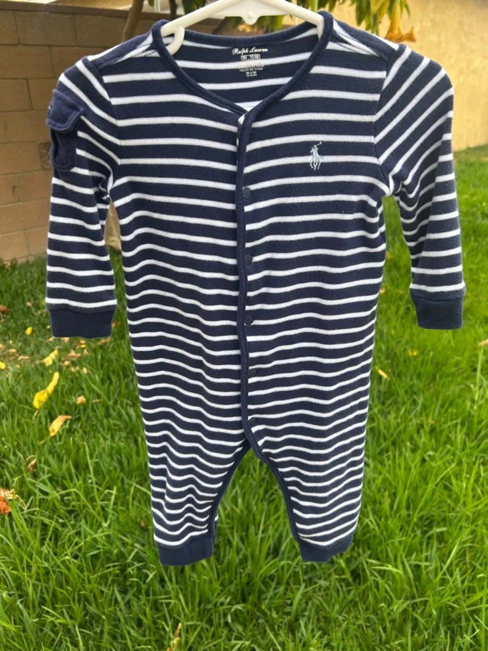 Ralph Lauren Navy & White Striped Footie One-Piece